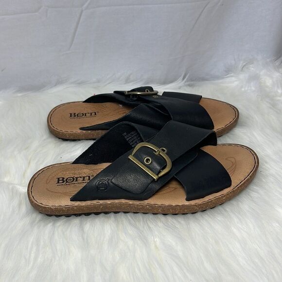 Born NWOT Black Double Strap Buckle Slides Sz 7 - Picture 4 of 6